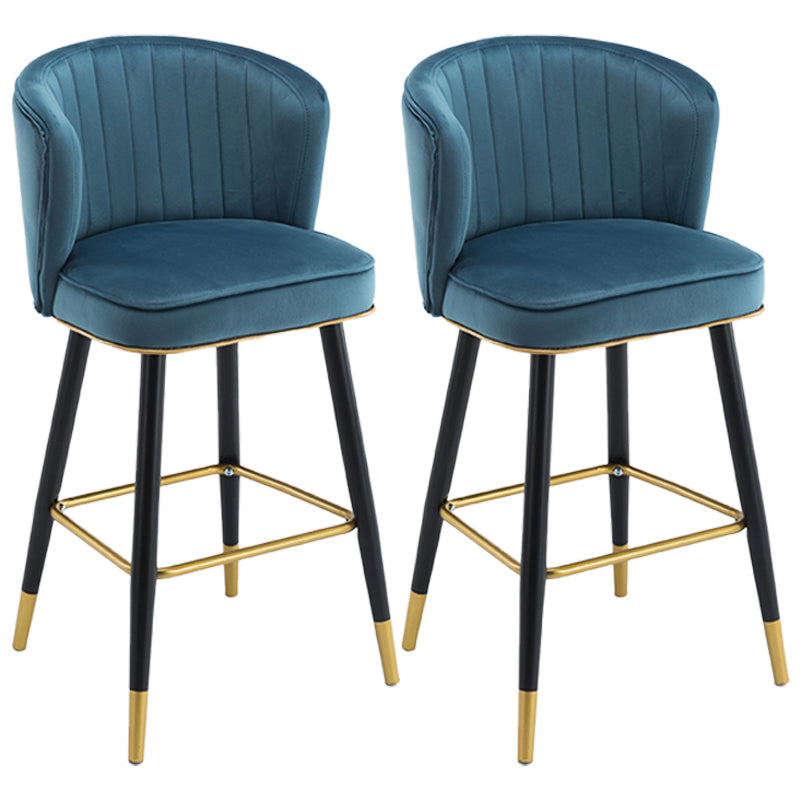 Scandinavian Iron Upholstered Counter Stools Black Low Back Bar Stools with Footrest Royal Blue 2 Piece Set Clearhalo 'Bar Furniture' 'Bar Stools' 'bar_stools' 'furn' 'furn_bar_stools' 'furniture_bar_stools' 'Kitchen & Dining Furniture' 'kitchen&dining_furn' 'kitchen' 'kitchen_furn' Furniture' 4290204