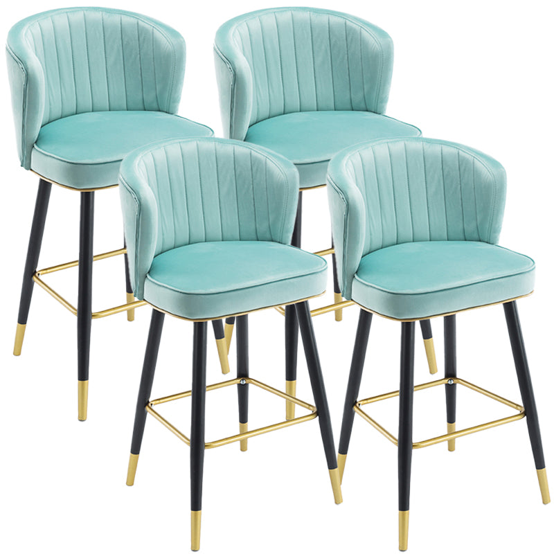 Scandinavian Iron Upholstered Counter Stools Black Low Back Bar Stools with Footrest Blue 4 Piece Set Clearhalo 'Bar Furniture' 'Bar Stools' 'bar_stools' 'furn' 'furn_bar_stools' 'furniture_bar_stools' 'Kitchen & Dining Furniture' 'kitchen&dining_furn' 'kitchen' 'kitchen_furn' Furniture' 4290205