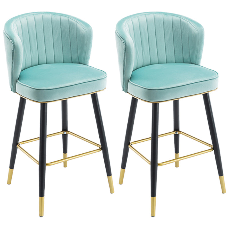 Scandinavian Iron Upholstered Counter Stools Black Low Back Bar Stools with Footrest Blue 2 Piece Set Clearhalo 'Bar Furniture' 'Bar Stools' 'bar_stools' 'furn' 'furn_bar_stools' 'furniture_bar_stools' 'Kitchen & Dining Furniture' 'kitchen&dining_furn' 'kitchen' 'kitchen_furn' Furniture' 4290207