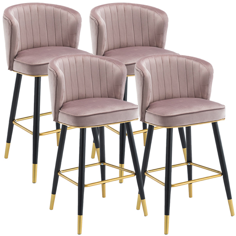 Scandinavian Iron Upholstered Counter Stools Black Low Back Bar Stools with Footrest Pink 4 Piece Set Clearhalo 'Bar Furniture' 'Bar Stools' 'bar_stools' 'furn' 'furn_bar_stools' 'furniture_bar_stools' 'Kitchen & Dining Furniture' 'kitchen&dining_furn' 'kitchen' 'kitchen_furn' Furniture' 4290208