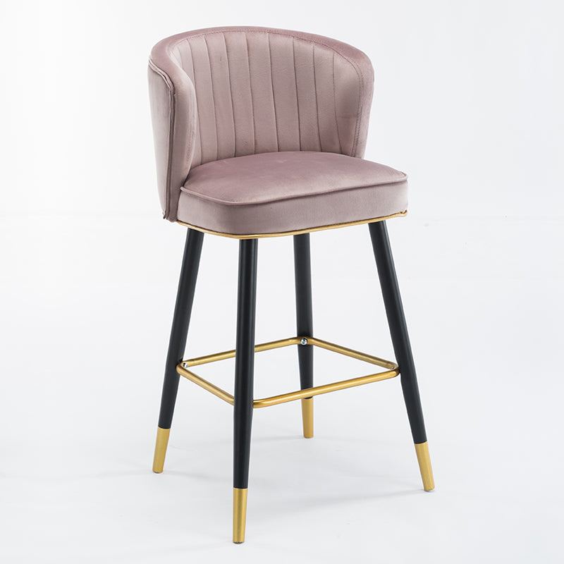 Scandinavian Iron Upholstered Counter Stools Black Low Back Bar Stools with Footrest Pink 1 Piece Clearhalo 'Bar Furniture' 'Bar Stools' 'bar_stools' 'furn' 'furn_bar_stools' 'furniture_bar_stools' 'Kitchen & Dining Furniture' 'kitchen&dining_furn' 'kitchen' 'kitchen_furn' Furniture' 4290209