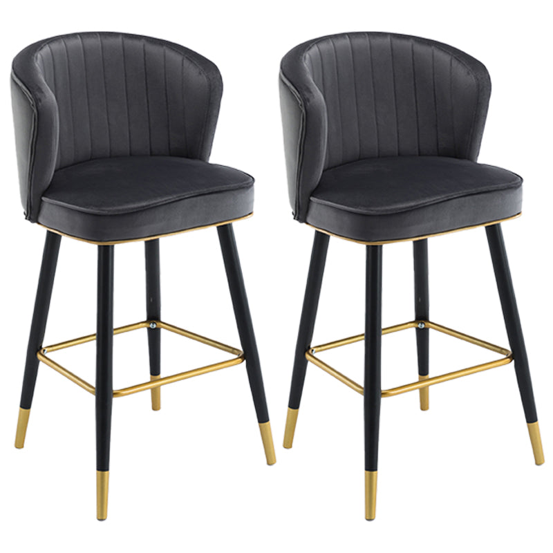 Scandinavian Iron Upholstered Counter Stools Black Low Back Bar Stools with Footrest Dark Gray 2 Piece Set Clearhalo 'Bar Furniture' 'Bar Stools' 'bar_stools' 'furn' 'furn_bar_stools' 'furniture_bar_stools' 'Kitchen & Dining Furniture' 'kitchen&dining_furn' 'kitchen' 'kitchen_furn' Furniture' 4290216