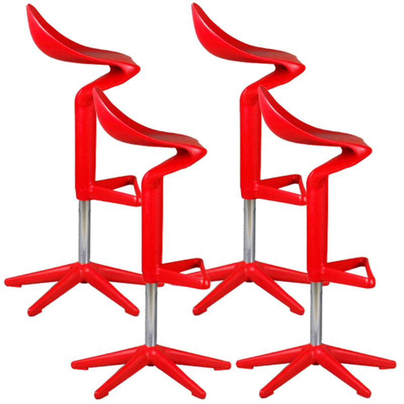 Dinning Room Modern Plastic Barstool Rotating Lifting Macron Bar Stool with Backrests Red 4 Piece Set Clearhalo 'Bar Furniture' 'Bar Stools' 'bar_stools' 'furn' 'furn_bar_stools' 'furniture_bar_stools' 'Kitchen & Dining Furniture' 'kitchen&dining_furn' 'kitchen' 'kitchen_furn' Furniture' 4290225