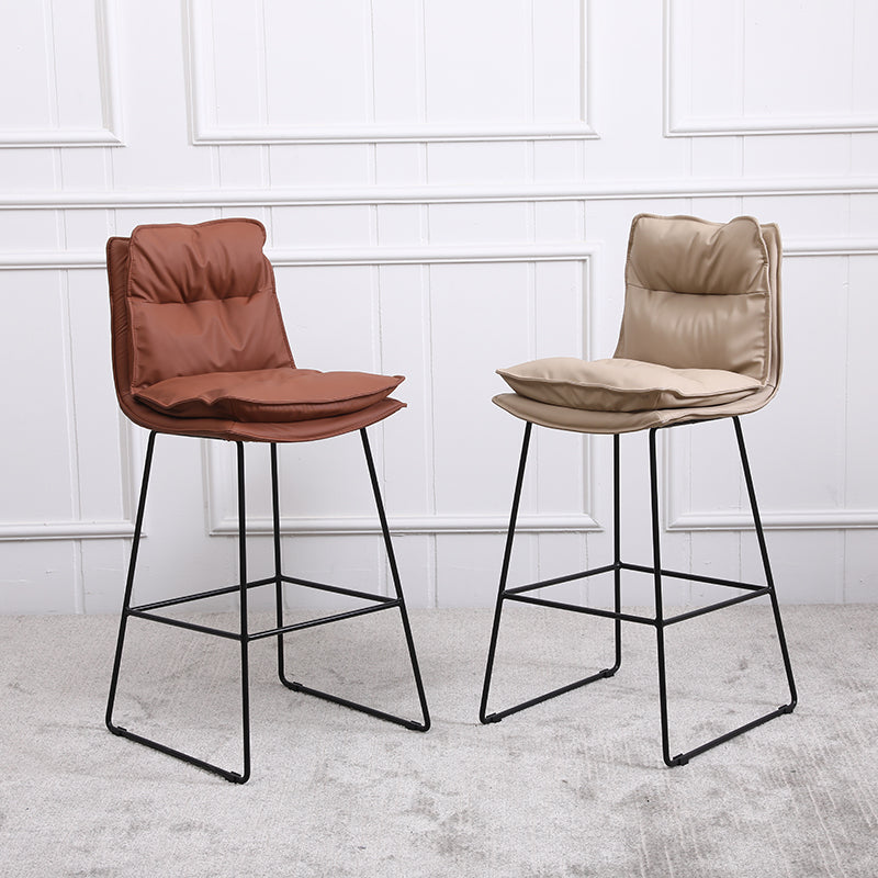 Modern Backrest Armless Counter Stool Steel Cafe Bar Stool with Leather Cushion Clearhalo 'Bar Furniture' 'Bar Stools' 'bar_stools' 'furn' 'furn_bar_stools' 'furniture_bar_stools' 'Kitchen & Dining Furniture' 'kitchen&dining_furn' 'kitchen' 'kitchen_furn' Furniture' 4290391