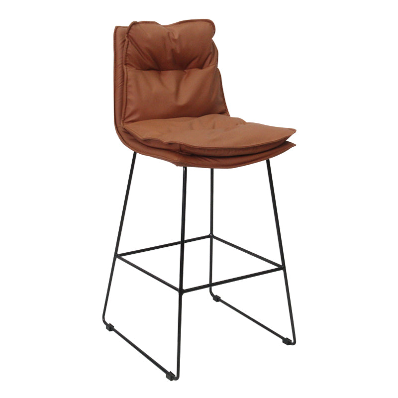 Modern Backrest Armless Counter Stool Steel Cafe Bar Stool with Leather Cushion Brown 1 Piece Clearhalo 'Bar Furniture' 'Bar Stools' 'bar_stools' 'furn' 'furn_bar_stools' 'furniture_bar_stools' 'Kitchen & Dining Furniture' 'kitchen&dining_furn' 'kitchen' 'kitchen_furn' Furniture' 4290393