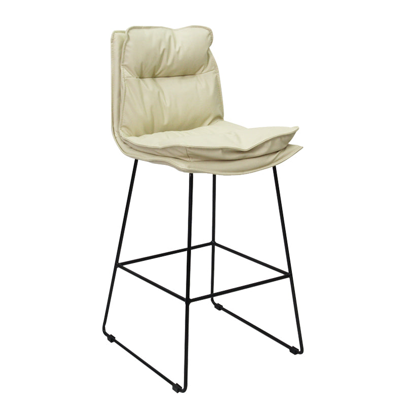 Modern Backrest Armless Counter Stool Steel Cafe Bar Stool with Leather Cushion Off-White 1 Piece Clearhalo 'Bar Furniture' 'Bar Stools' 'bar_stools' 'furn' 'furn_bar_stools' 'furniture_bar_stools' 'Kitchen & Dining Furniture' 'kitchen&dining_furn' 'kitchen' 'kitchen_furn' Furniture' 4290395