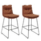 Modern Backrest Armless Counter Stool Steel Cafe Bar Stool with Leather Cushion Brown 2 Piece Set Clearhalo 'Bar Furniture' 'Bar Stools' 'bar_stools' 'furn' 'furn_bar_stools' 'furniture_bar_stools' 'Kitchen & Dining Furniture' 'kitchen&dining_furn' 'kitchen' 'kitchen_furn' Furniture' 4290404