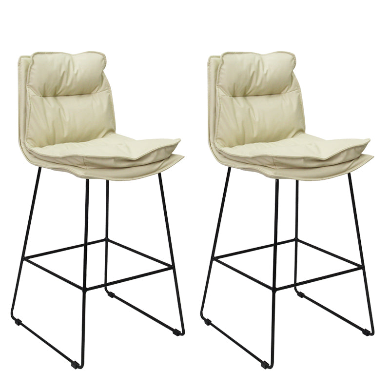 Modern Backrest Armless Counter Stool Steel Cafe Bar Stool with Leather Cushion Off-White 2 Piece Set Clearhalo 'Bar Furniture' 'Bar Stools' 'bar_stools' 'furn' 'furn_bar_stools' 'furniture_bar_stools' 'Kitchen & Dining Furniture' 'kitchen&dining_furn' 'kitchen' 'kitchen_furn' Furniture' 4290406