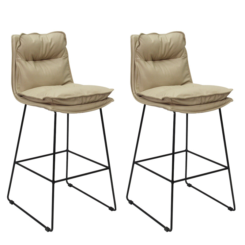 Modern Backrest Armless Counter Stool Steel Cafe Bar Stool with Leather Cushion Light Gray 2 Piece Set Clearhalo 'Bar Furniture' 'Bar Stools' 'bar_stools' 'furn' 'furn_bar_stools' 'furniture_bar_stools' 'Kitchen & Dining Furniture' 'kitchen&dining_furn' 'kitchen' 'kitchen_furn' Furniture' 4290408