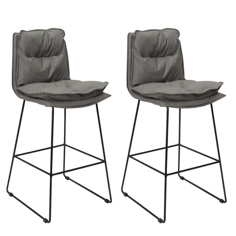 Modern Backrest Armless Counter Stool Steel Cafe Bar Stool with Leather Cushion Dark Gray 2 Piece Set Clearhalo 'Bar Furniture' 'Bar Stools' 'bar_stools' 'furn' 'furn_bar_stools' 'furniture_bar_stools' 'Kitchen & Dining Furniture' 'kitchen&dining_furn' 'kitchen' 'kitchen_furn' Furniture' 4290410