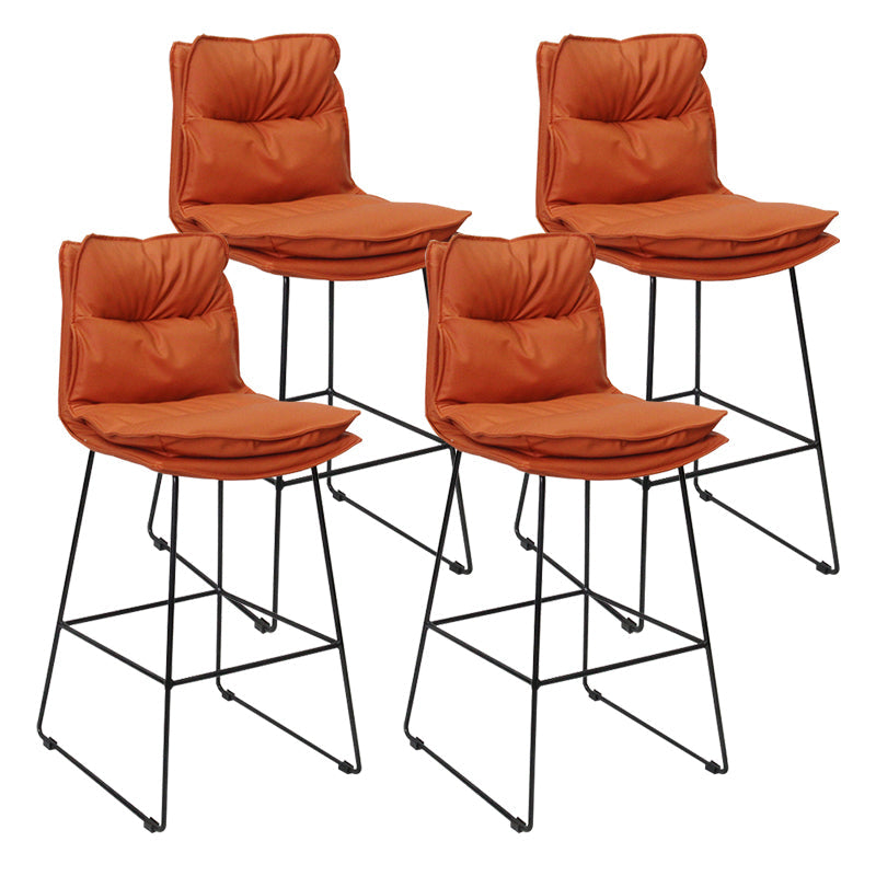 Modern Backrest Armless Counter Stool Steel Cafe Bar Stool with Leather Cushion Orange 4 Piece Set Clearhalo 'Bar Furniture' 'Bar Stools' 'bar_stools' 'furn' 'furn_bar_stools' 'furniture_bar_stools' 'Kitchen & Dining Furniture' 'kitchen&dining_furn' 'kitchen' 'kitchen_furn' Furniture' 4290412