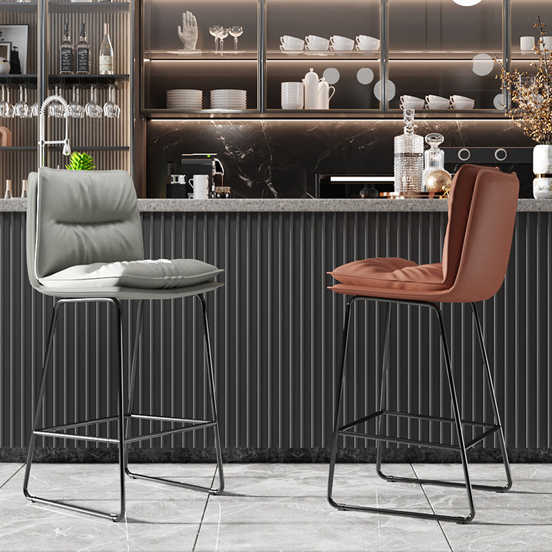 Modern Backrest Armless Counter Stool Steel Cafe Bar Stool with Leather Cushion Clearhalo 'Bar Furniture' 'Bar Stools' 'bar_stools' 'furn' 'furn_bar_stools' 'furniture_bar_stools' 'Kitchen & Dining Furniture' 'kitchen&dining_furn' 'kitchen' 'kitchen_furn' Furniture' 4290413