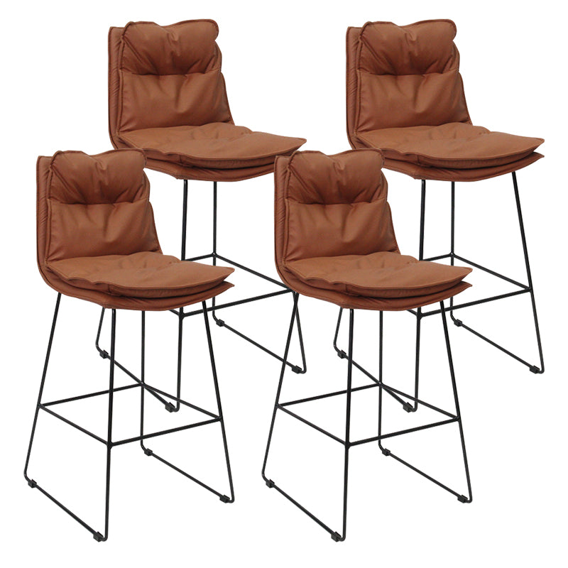 Modern Backrest Armless Counter Stool Steel Cafe Bar Stool with Leather Cushion Brown 4 Piece Set Clearhalo 'Bar Furniture' 'Bar Stools' 'bar_stools' 'furn' 'furn_bar_stools' 'furniture_bar_stools' 'Kitchen & Dining Furniture' 'kitchen&dining_furn' 'kitchen' 'kitchen_furn' Furniture' 4290414