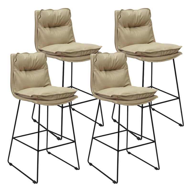 Modern Backrest Armless Counter Stool Steel Cafe Bar Stool with Leather Cushion Light Gray 4 Piece Set Clearhalo 'Bar Furniture' 'Bar Stools' 'bar_stools' 'furn' 'furn_bar_stools' 'furniture_bar_stools' 'Kitchen & Dining Furniture' 'kitchen&dining_furn' 'kitchen' 'kitchen_furn' Furniture' 4290416