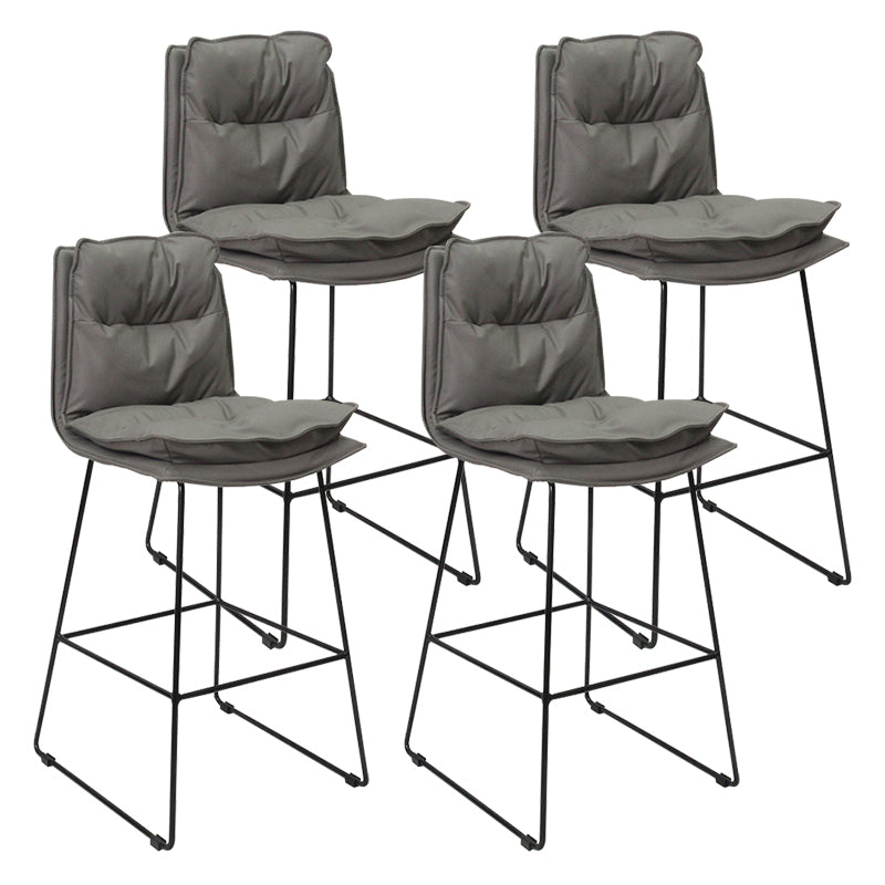 Modern Backrest Armless Counter Stool Steel Cafe Bar Stool with Leather Cushion Dark Gray 4 Piece Set Clearhalo 'Bar Furniture' 'Bar Stools' 'bar_stools' 'furn' 'furn_bar_stools' 'furniture_bar_stools' 'Kitchen & Dining Furniture' 'kitchen&dining_furn' 'kitchen' 'kitchen_furn' Furniture' 4290417