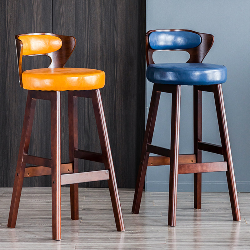 Scandinavian Wood Brown Counter Stools Round Seat Bar Stools with Footrest Clearhalo 'Bar Furniture' 'Bar Stools' 'bar_stools' 'furn' 'furn_bar_stools' 'furniture_bar_stools' 'Kitchen & Dining Furniture' 'kitchen&dining_furn' 'kitchen' 'kitchen_furn' Furniture' 4290421