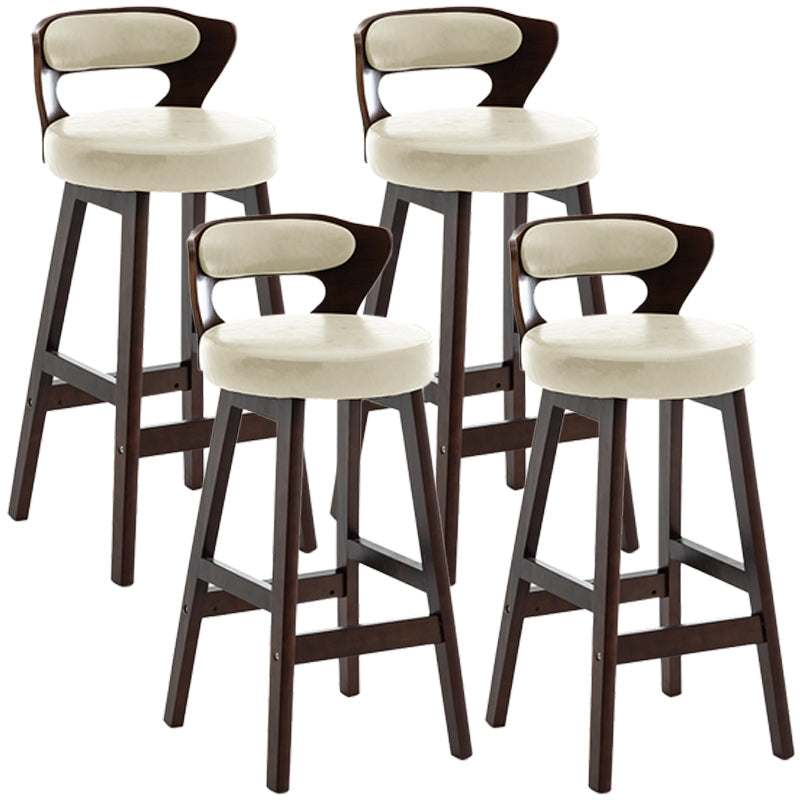Scandinavian Wood Brown Counter Stools Round Seat Bar Stools with Footrest Off-White 4 Piece Set Clearhalo 'Bar Furniture' 'Bar Stools' 'bar_stools' 'furn' 'furn_bar_stools' 'furniture_bar_stools' 'Kitchen & Dining Furniture' 'kitchen&dining_furn' 'kitchen' 'kitchen_furn' Furniture' 4290422