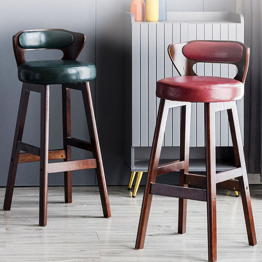 Scandinavian Wood Brown Counter Stools Round Seat Bar Stools with Footrest Clearhalo 'Bar Furniture' 'Bar Stools' 'bar_stools' 'furn' 'furn_bar_stools' 'furniture_bar_stools' 'Kitchen & Dining Furniture' 'kitchen&dining_furn' 'kitchen' 'kitchen_furn' Furniture' 4290424