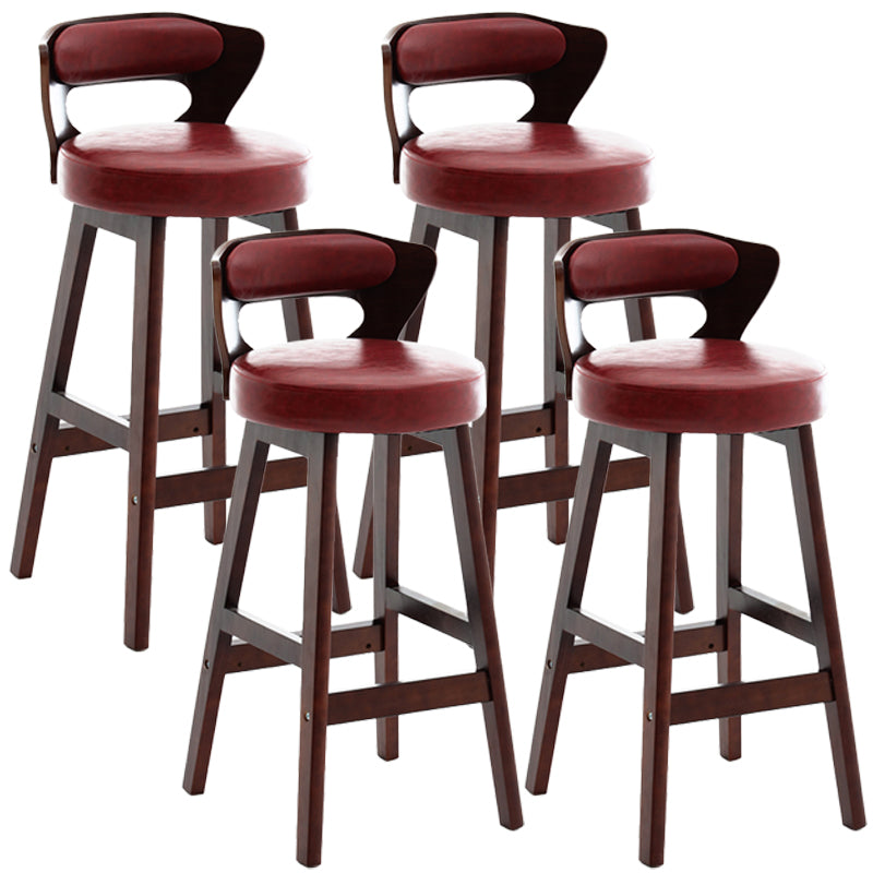 Scandinavian Wood Brown Counter Stools Round Seat Bar Stools with Footrest Red 4 Piece Set Clearhalo 'Bar Furniture' 'Bar Stools' 'bar_stools' 'furn' 'furn_bar_stools' 'furniture_bar_stools' 'Kitchen & Dining Furniture' 'kitchen&dining_furn' 'kitchen' 'kitchen_furn' Furniture' 4290434