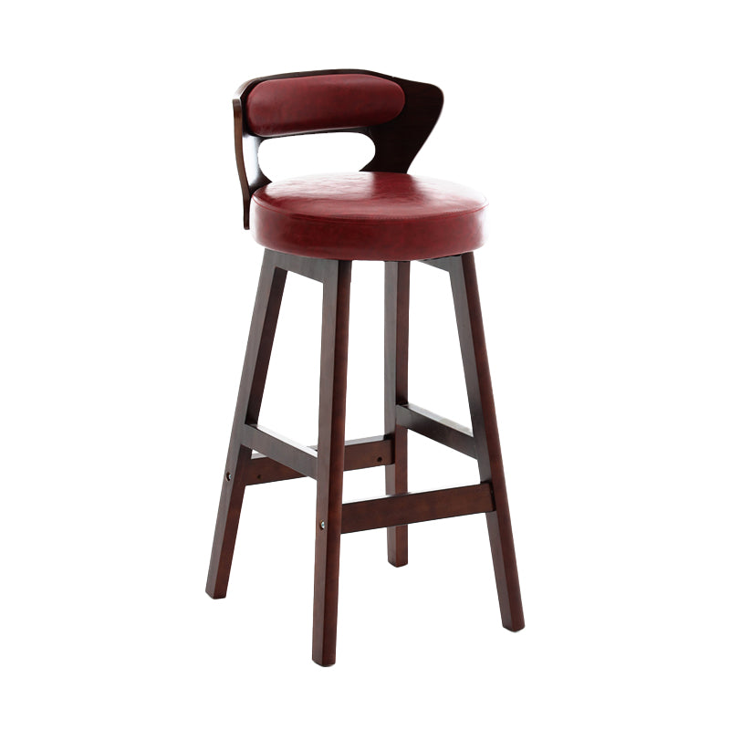 Scandinavian Wood Brown Counter Stools Round Seat Bar Stools with Footrest Red 1 Piece Clearhalo 'Bar Furniture' 'Bar Stools' 'bar_stools' 'furn' 'furn_bar_stools' 'furniture_bar_stools' 'Kitchen & Dining Furniture' 'kitchen&dining_furn' 'kitchen' 'kitchen_furn' Furniture' 4290436