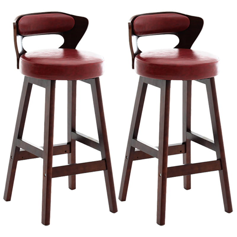 Scandinavian Wood Brown Counter Stools Round Seat Bar Stools with Footrest Red 2 Piece Set Clearhalo 'Bar Furniture' 'Bar Stools' 'bar_stools' 'furn' 'furn_bar_stools' 'furniture_bar_stools' 'Kitchen & Dining Furniture' 'kitchen&dining_furn' 'kitchen' 'kitchen_furn' Furniture' 4290437