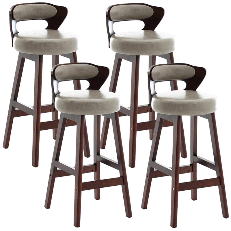 Scandinavian Wood Brown Counter Stools Round Seat Bar Stools with Footrest Light Gray 4 Piece Set Clearhalo 'Bar Furniture' 'Bar Stools' 'bar_stools' 'furn' 'furn_bar_stools' 'furniture_bar_stools' 'Kitchen & Dining Furniture' 'kitchen&dining_furn' 'kitchen' 'kitchen_furn' Furniture' 4290443