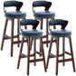 Scandinavian Wood Brown Counter Stools Round Seat Bar Stools with Footrest Dark Blue 4 Piece Set Clearhalo 'Bar Furniture' 'Bar Stools' 'bar_stools' 'furn' 'furn_bar_stools' 'furniture_bar_stools' 'Kitchen & Dining Furniture' 'kitchen&dining_furn' 'kitchen' 'kitchen_furn' Furniture' 4290446
