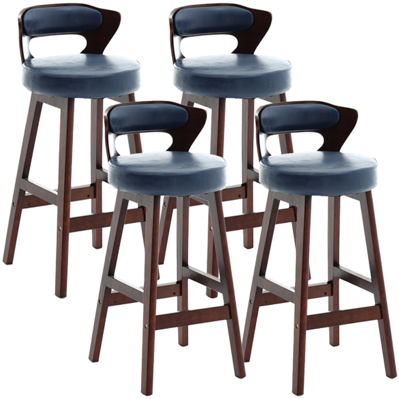 Scandinavian Wood Brown Counter Stools Round Seat Bar Stools with Footrest Dark Blue 4 Piece Set Clearhalo 'Bar Furniture' 'Bar Stools' 'bar_stools' 'furn' 'furn_bar_stools' 'furniture_bar_stools' 'Kitchen & Dining Furniture' 'kitchen&dining_furn' 'kitchen' 'kitchen_furn' Furniture' 4290446