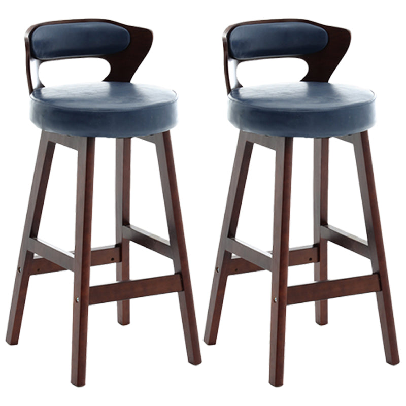 Scandinavian Wood Brown Counter Stools Round Seat Bar Stools with Footrest Dark Blue 2 Piece Set Clearhalo 'Bar Furniture' 'Bar Stools' 'bar_stools' 'furn' 'furn_bar_stools' 'furniture_bar_stools' 'Kitchen & Dining Furniture' 'kitchen&dining_furn' 'kitchen' 'kitchen_furn' Furniture' 4290448