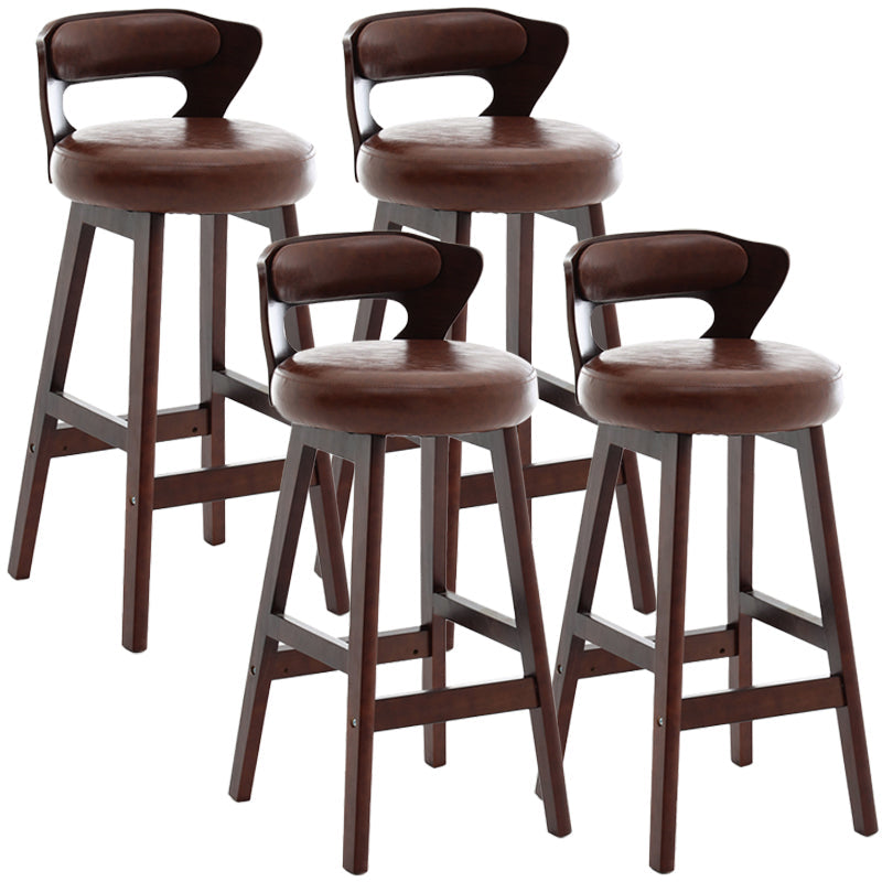 Scandinavian Wood Brown Counter Stools Round Seat Bar Stools with Footrest Brown 4 Piece Set Clearhalo 'Bar Furniture' 'Bar Stools' 'bar_stools' 'furn' 'furn_bar_stools' 'furniture_bar_stools' 'Kitchen & Dining Furniture' 'kitchen&dining_furn' 'kitchen' 'kitchen_furn' Furniture' 4290452