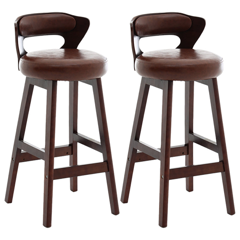 Scandinavian Wood Brown Counter Stools Round Seat Bar Stools with Footrest Brown 2 Piece Set Clearhalo 'Bar Furniture' 'Bar Stools' 'bar_stools' 'furn' 'furn_bar_stools' 'furniture_bar_stools' 'Kitchen & Dining Furniture' 'kitchen&dining_furn' 'kitchen' 'kitchen_furn' Furniture' 4290454