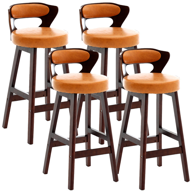Scandinavian Wood Brown Counter Stools Round Seat Bar Stools with Footrest Orange 4 Piece Set Clearhalo 'Bar Furniture' 'Bar Stools' 'bar_stools' 'furn' 'furn_bar_stools' 'furniture_bar_stools' 'Kitchen & Dining Furniture' 'kitchen&dining_furn' 'kitchen' 'kitchen_furn' Furniture' 4290455