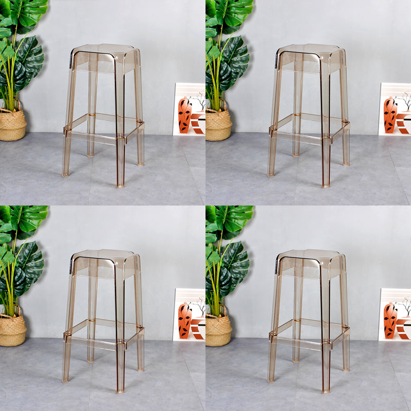 Nordic Plastic Stackable Barstool Simple Indoor Tall Stool with Square Seat Amber 4 Piece Set Bar Stool(30"H) Clearhalo 'Bar Furniture' 'Bar Stools' 'bar_stools' 'furn' 'furn_bar_stools' 'furniture_bar_stools' 'Kitchen & Dining Furniture' 'kitchen&dining_furn' 'kitchen' 'kitchen_furn' Furniture' 4290546
