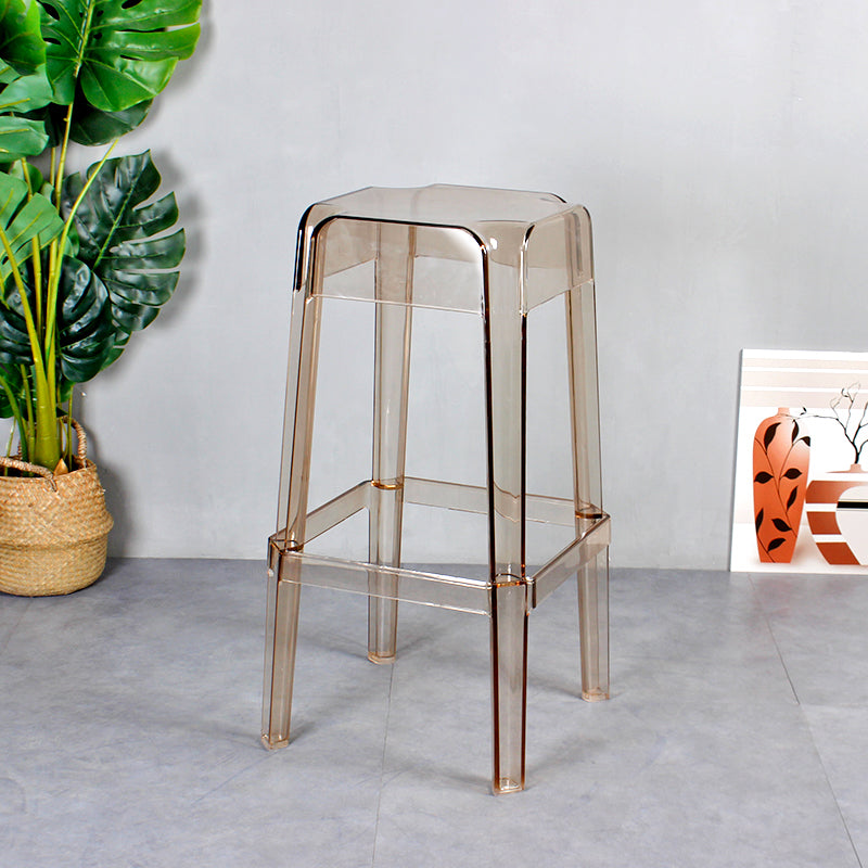 Nordic Plastic Stackable Barstool Simple Indoor Tall Stool with Square Seat Amber 1 Piece Bar Stool(30"H) Clearhalo 'Bar Furniture' 'Bar Stools' 'bar_stools' 'furn' 'furn_bar_stools' 'furniture_bar_stools' 'Kitchen & Dining Furniture' 'kitchen&dining_furn' 'kitchen' 'kitchen_furn' Furniture' 4290547