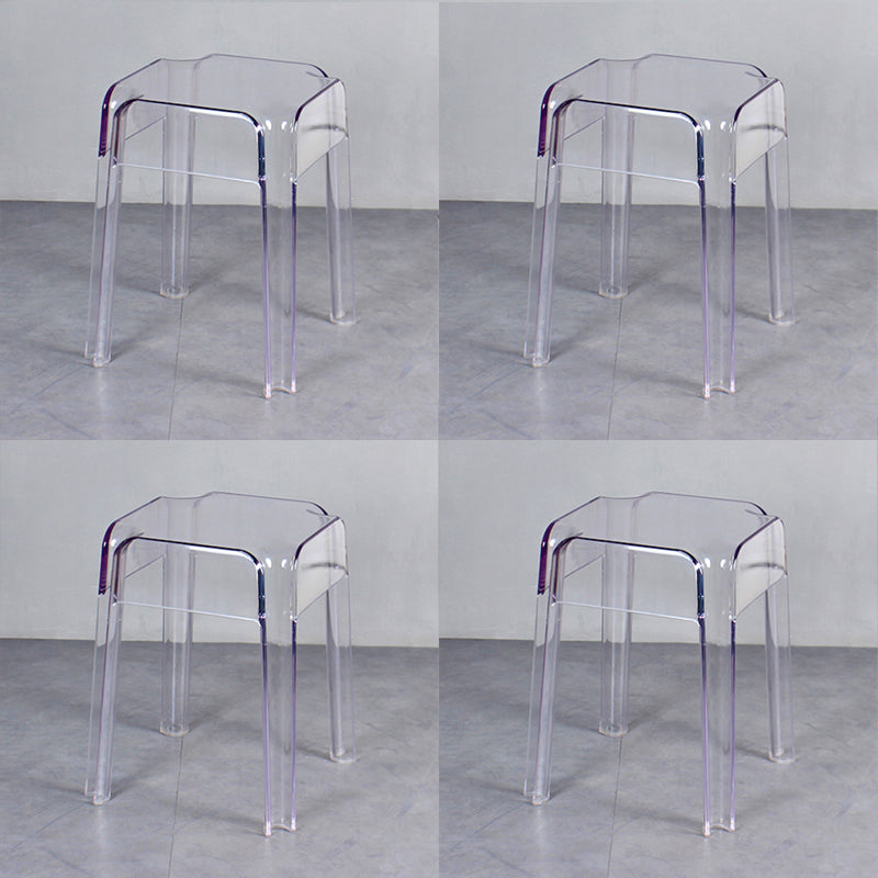 Nordic Plastic Stackable Barstool Simple Indoor Tall Stool with Square Seat Clear 4 Piece Set Short Stool(18"H) Clearhalo 'Bar Furniture' 'Bar Stools' 'bar_stools' 'furn' 'furn_bar_stools' 'furniture_bar_stools' 'Kitchen & Dining Furniture' 'kitchen&dining_furn' 'kitchen' 'kitchen_furn' Furniture' 4290551