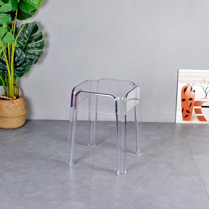 Nordic Plastic Stackable Barstool Simple Indoor Tall Stool with Square Seat Clear 1 Piece Short Stool(18"H) Clearhalo 'Bar Furniture' 'Bar Stools' 'bar_stools' 'furn' 'furn_bar_stools' 'furniture_bar_stools' 'Kitchen & Dining Furniture' 'kitchen&dining_furn' 'kitchen' 'kitchen_furn' Furniture' 4290554