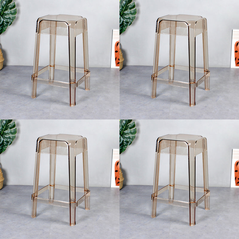 Nordic Plastic Stackable Barstool Simple Indoor Tall Stool with Square Seat Amber 4 Piece Set Counter Stool(26"H) Clearhalo 'Bar Furniture' 'Bar Stools' 'bar_stools' 'furn' 'furn_bar_stools' 'furniture_bar_stools' 'Kitchen & Dining Furniture' 'kitchen&dining_furn' 'kitchen' 'kitchen_furn' Furniture' 4290558
