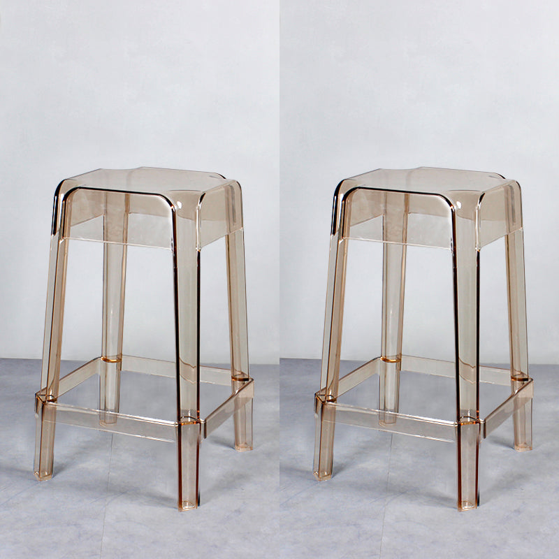Nordic Plastic Stackable Barstool Simple Indoor Tall Stool with Square Seat Amber 2 Piece Set Counter Stool(26"H) Clearhalo 'Bar Furniture' 'Bar Stools' 'bar_stools' 'furn' 'furn_bar_stools' 'furniture_bar_stools' 'Kitchen & Dining Furniture' 'kitchen&dining_furn' 'kitchen' 'kitchen_furn' Furniture' 4290562