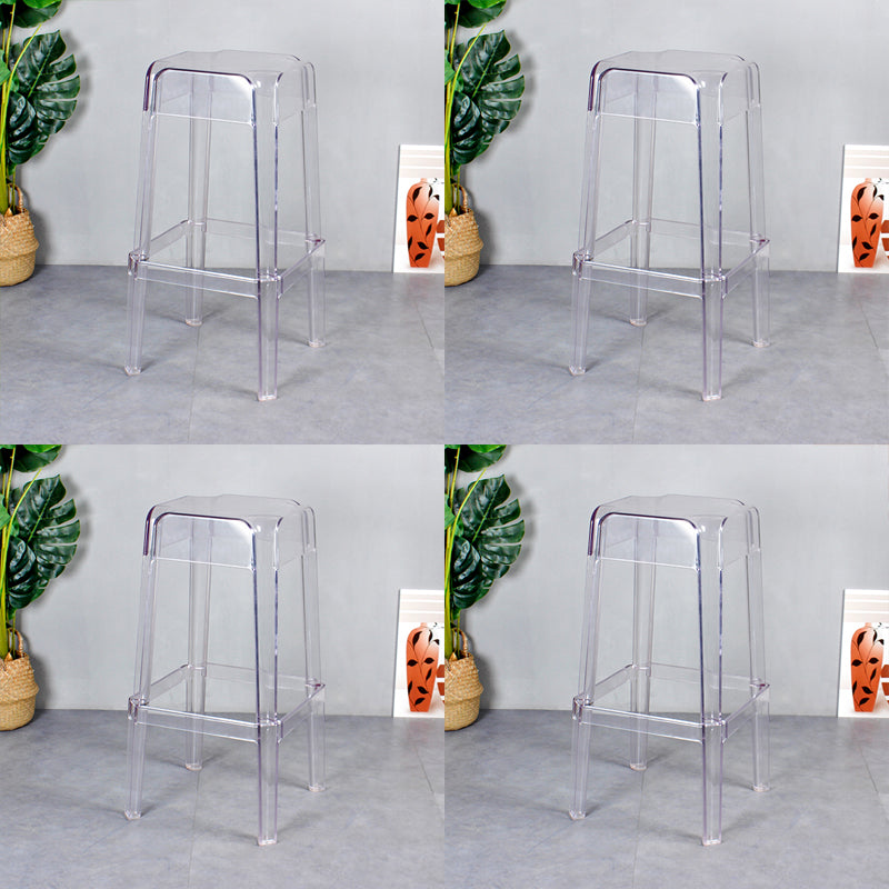 Nordic Plastic Stackable Barstool Simple Indoor Tall Stool with Square Seat Clear 4 Piece Set Bar Stool(30"H) Clearhalo 'Bar Furniture' 'Bar Stools' 'bar_stools' 'furn' 'furn_bar_stools' 'furniture_bar_stools' 'Kitchen & Dining Furniture' 'kitchen&dining_furn' 'kitchen' 'kitchen_furn' Furniture' 4290564