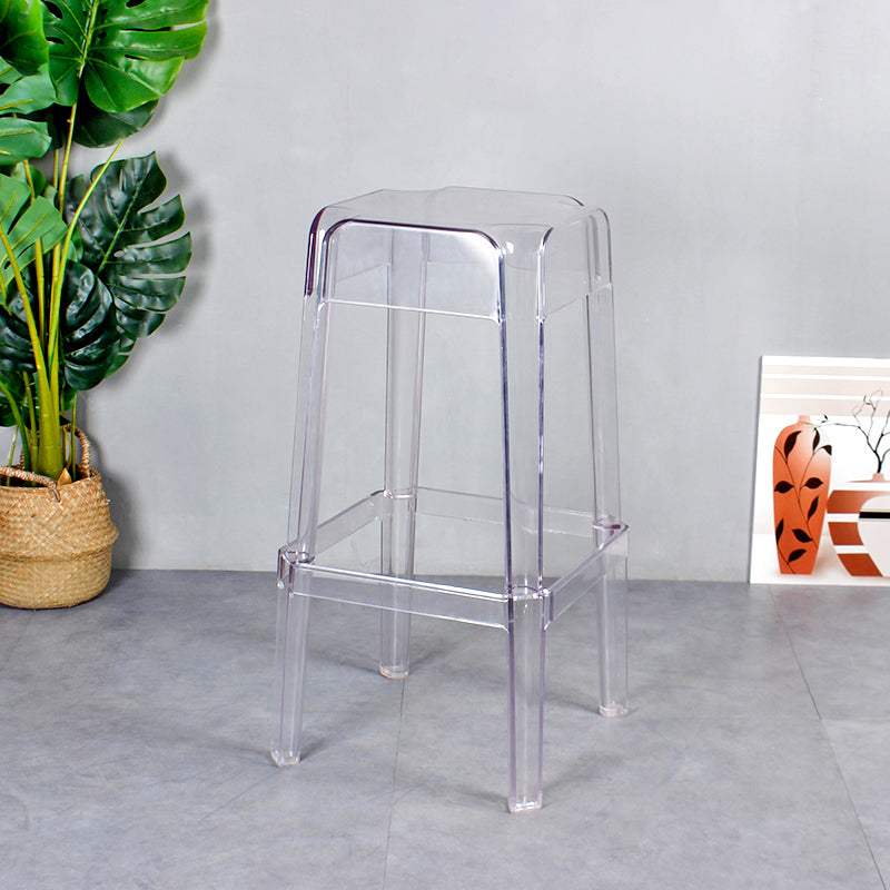Nordic Plastic Stackable Barstool Simple Indoor Tall Stool with Square Seat Clear 1 Piece Bar Stool(30"H) Clearhalo 'Bar Furniture' 'Bar Stools' 'bar_stools' 'furn' 'furn_bar_stools' 'furniture_bar_stools' 'Kitchen & Dining Furniture' 'kitchen&dining_furn' 'kitchen' 'kitchen_furn' Furniture' 4290565