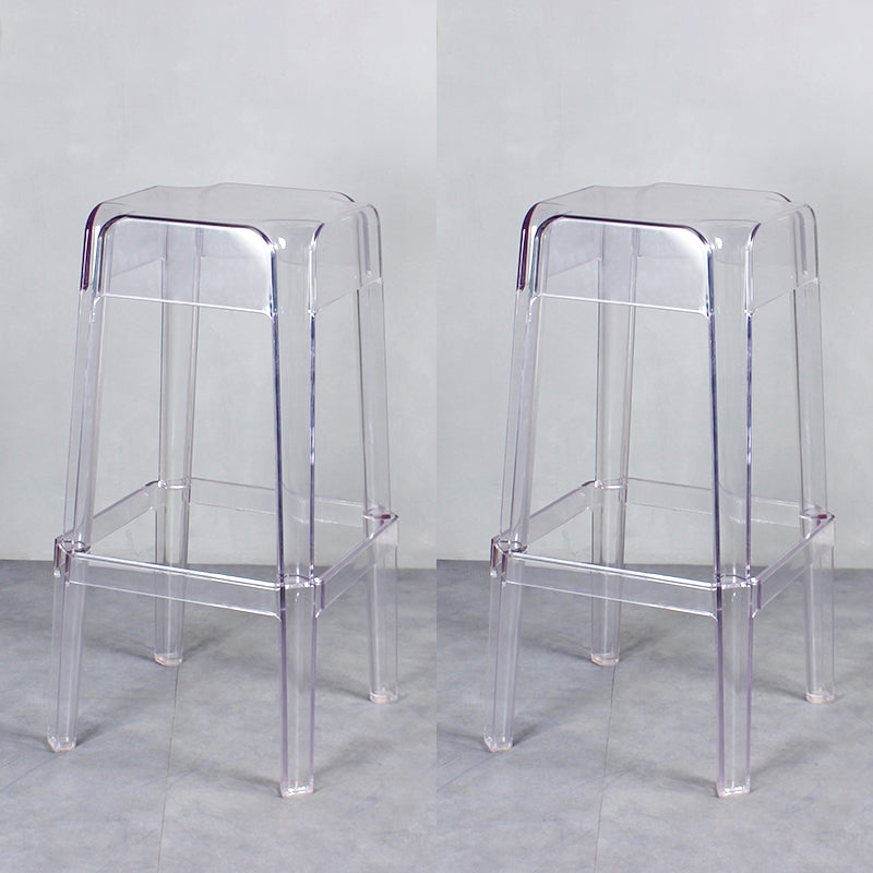 Nordic Plastic Stackable Barstool Simple Indoor Tall Stool with Square Seat Clear 2 Piece Set Bar Stool(30"H) Clearhalo 'Bar Furniture' 'Bar Stools' 'bar_stools' 'furn' 'furn_bar_stools' 'furniture_bar_stools' 'Kitchen & Dining Furniture' 'kitchen&dining_furn' 'kitchen' 'kitchen_furn' Furniture' 4290566