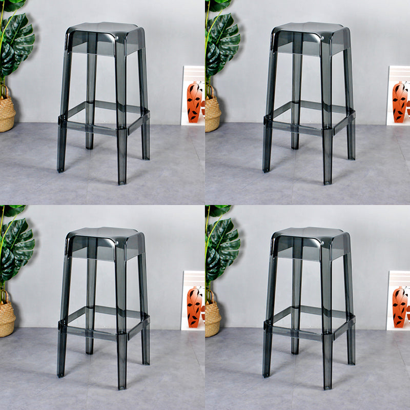Nordic Plastic Stackable Barstool Simple Indoor Tall Stool with Square Seat Smoke Gray 4 Piece Set Bar Stool(30"H) Clearhalo 'Bar Furniture' 'Bar Stools' 'bar_stools' 'furn' 'furn_bar_stools' 'furniture_bar_stools' 'Kitchen & Dining Furniture' 'kitchen&dining_furn' 'kitchen' 'kitchen_furn' Furniture' 4290567