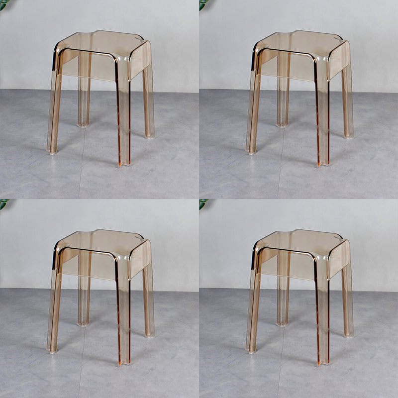 Nordic Plastic Stackable Barstool Simple Indoor Tall Stool with Square Seat Amber 4 Piece Set Short Stool(18"H) Clearhalo 'Bar Furniture' 'Bar Stools' 'bar_stools' 'furn' 'furn_bar_stools' 'furniture_bar_stools' 'Kitchen & Dining Furniture' 'kitchen&dining_furn' 'kitchen' 'kitchen_furn' Furniture' 4290573