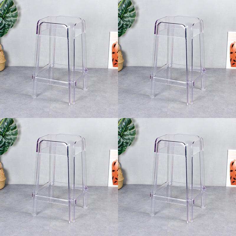 Nordic Plastic Stackable Barstool Simple Indoor Tall Stool with Square Seat Clear 4 Piece Set Counter Stool(26"H) Clearhalo 'Bar Furniture' 'Bar Stools' 'bar_stools' 'furn' 'furn_bar_stools' 'furniture_bar_stools' 'Kitchen & Dining Furniture' 'kitchen&dining_furn' 'kitchen' 'kitchen_furn' Furniture' 4290576
