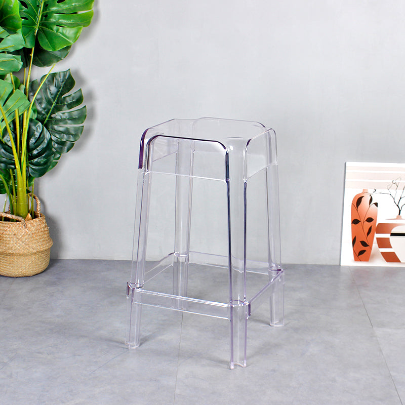 Nordic Plastic Stackable Barstool Simple Indoor Tall Stool with Square Seat Clear 1 Piece Counter Stool(26"H) Clearhalo 'Bar Furniture' 'Bar Stools' 'bar_stools' 'furn' 'furn_bar_stools' 'furniture_bar_stools' 'Kitchen & Dining Furniture' 'kitchen&dining_furn' 'kitchen' 'kitchen_furn' Furniture' 4290577