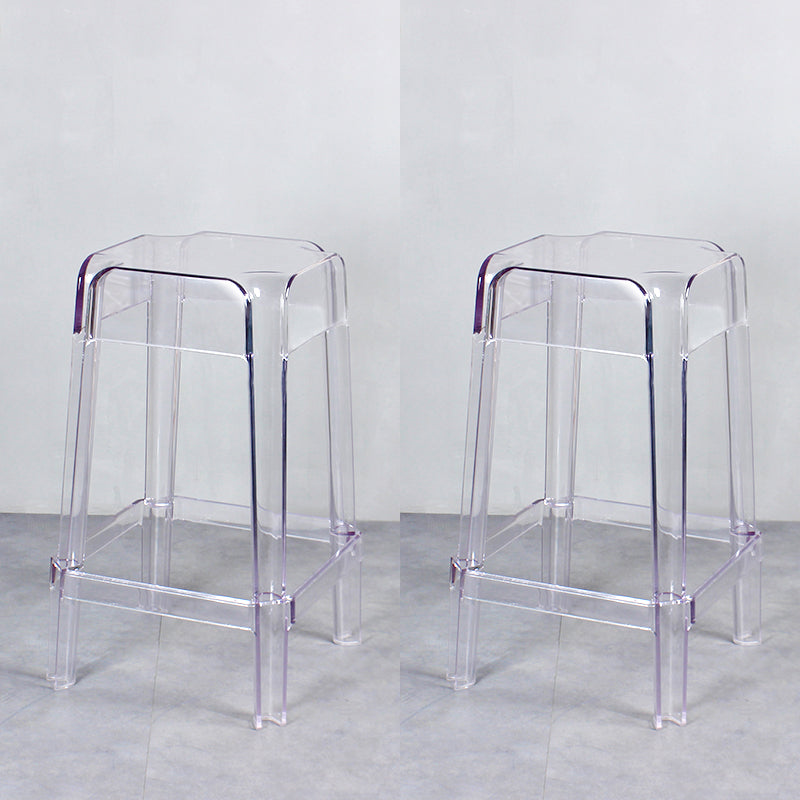 Nordic Plastic Stackable Barstool Simple Indoor Tall Stool with Square Seat Clear 2 Piece Set Counter Stool(26"H) Clearhalo 'Bar Furniture' 'Bar Stools' 'bar_stools' 'furn' 'furn_bar_stools' 'furniture_bar_stools' 'Kitchen & Dining Furniture' 'kitchen&dining_furn' 'kitchen' 'kitchen_furn' Furniture' 4290578
