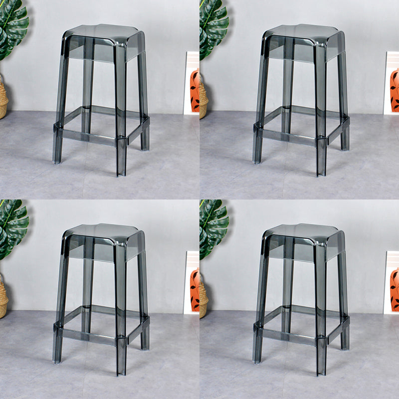Nordic Plastic Stackable Barstool Simple Indoor Tall Stool with Square Seat Smoke Gray 4 Piece Set Counter Stool(26"H) Clearhalo 'Bar Furniture' 'Bar Stools' 'bar_stools' 'furn' 'furn_bar_stools' 'furniture_bar_stools' 'Kitchen & Dining Furniture' 'kitchen&dining_furn' 'kitchen' 'kitchen_furn' Furniture' 4290579