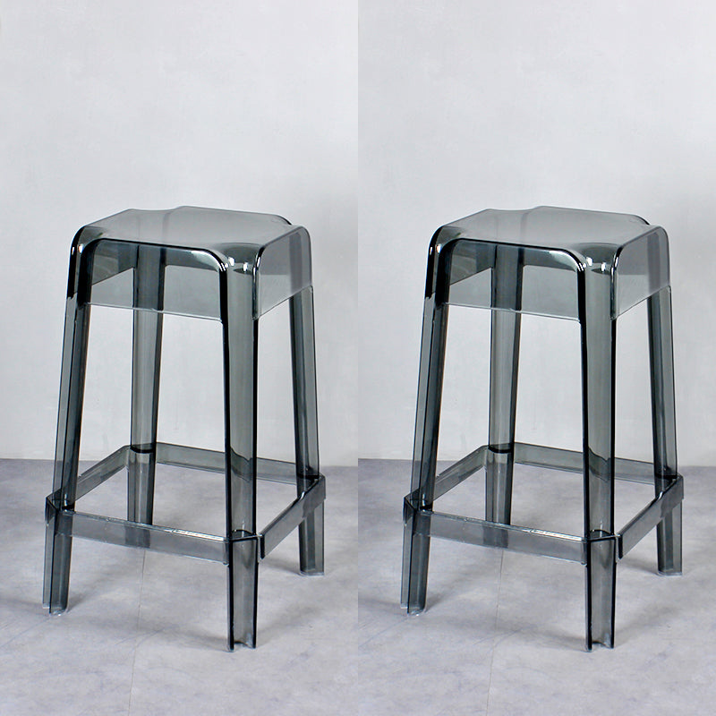 Nordic Plastic Stackable Barstool Simple Indoor Tall Stool with Square Seat Smoke Gray 2 Piece Set Counter Stool(26"H) Clearhalo 'Bar Furniture' 'Bar Stools' 'bar_stools' 'furn' 'furn_bar_stools' 'furniture_bar_stools' 'Kitchen & Dining Furniture' 'kitchen&dining_furn' 'kitchen' 'kitchen_furn' Furniture' 4290581