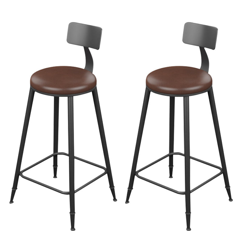 Modern Armless Backrest Counter Stool Iron Household Bar Stool with Cushion Brown 2 Piece Set Counter Stool(26"H) Clearhalo 'Bar Furniture' 'Bar Stools' 'bar_stools' 'furn' 'furn_bar_stools' 'furniture_bar_stools' 'Kitchen & Dining Furniture' 'kitchen&dining_furn' 'kitchen' 'kitchen_furn' Furniture' 4293952