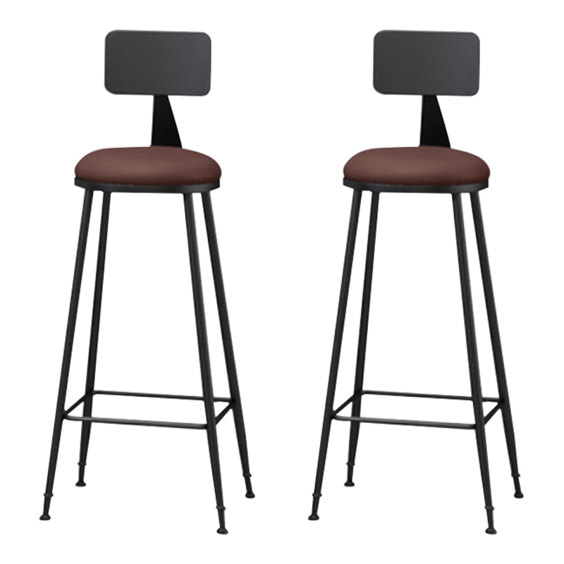 Modern Armless Backrest Counter Stool Iron Household Bar Stool with Cushion Brown 2 Piece Set Bar Stool(33"H) Clearhalo 'Bar Furniture' 'Bar Stools' 'bar_stools' 'furn' 'furn_bar_stools' 'furniture_bar_stools' 'Kitchen & Dining Furniture' 'kitchen&dining_furn' 'kitchen' 'kitchen_furn' Furniture' 4293953